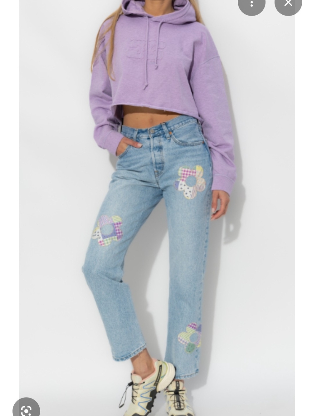 NWT Levis Light Wash Floral Patch High-Rise Straight Jeans - Lavender Accents 26